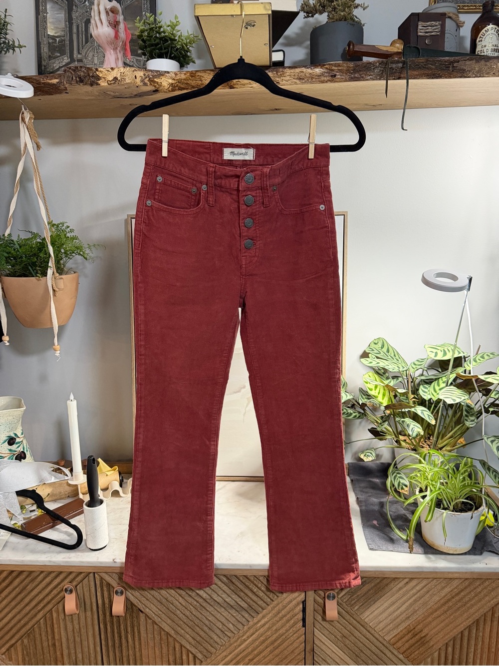 Madewell High-Rise Button-Fly Cali Demi-Boot Corduroy in Brick - discoloration